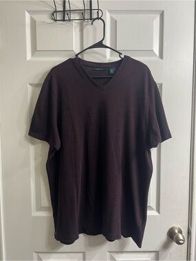 Perry Ellis Men's Premium Short Sleeve V-Neck T-Shirt - Burgundy / Plum